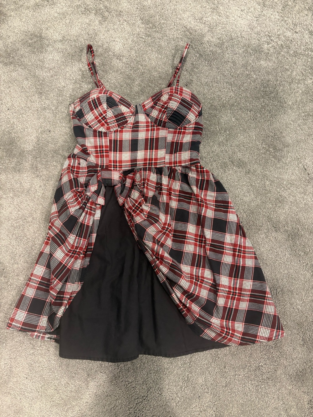Plaid Mini Dress with Black Bodice and Red Accents